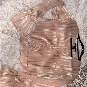 SzS sheer pink glitter striped long sleeve croptop